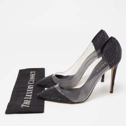 Le Silla Black Crystal Embellished Leather and PVC Pointed Toe Pumps Size 40