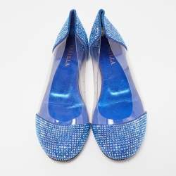 Le Silla Blue PVC Crystal Embellished Ballet Flats Size 39