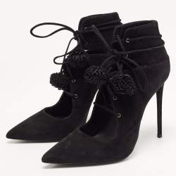 Le Silla Black Suede Lace Up Pointed Toe Ankle Booties 38.5