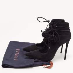 Le Silla Black Suede Lace Up Pointed Toe Ankle Booties 38.5