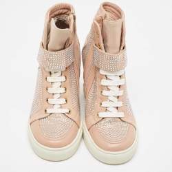 Pre Owned Le Silla Pink Crystal Embellished Leather Burma Wedge Sneakers Size 37