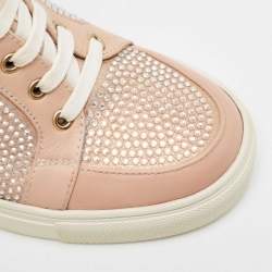 Pre Owned Le Silla Pink Crystal Embellished Leather Burma Wedge Sneakers Size 37