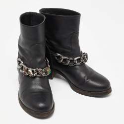 Le Silla Black Leather Embellished Chain Ankle Boots Size 37.5