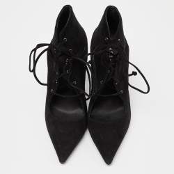 Pre Owned Le Silla Black Suede Lace Up Pointed Toe Ankle Booties 37