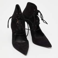 Pre Owned Le Silla Black Suede Lace Up Pointed Toe Ankle Booties 37