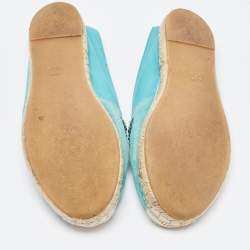 Le Silla Turquoise Suede and Leather Crystal Embellished Espadrille Flats Size 39