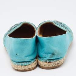 Le Silla Turquoise Suede and Leather Crystal Embellished Espadrille Flats Size 39