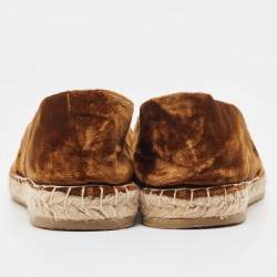 Pre Owned Le Silla Brown Velvet Crystal Embellished Espadrilles Flats Size 36