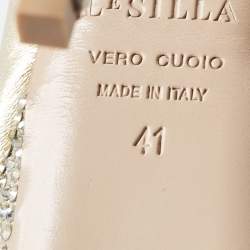 Le Silla Golden Leather Crystal Embellished Platform Peep Toe Pumps Size 41