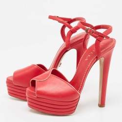 Le Silla Red Leather Peep Toe Platform Ankle Strap Sandals Size 37