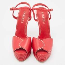 Le Silla Red Leather Peep Toe Platform Ankle Strap Sandals Size 37