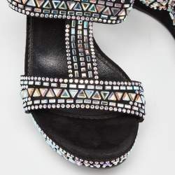 Le Silla Black Suede Embellished Wedge Sandals Size 39