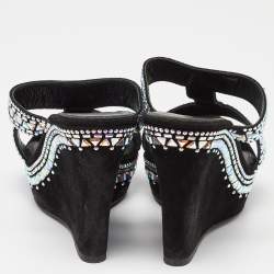 Le Silla Black Suede Embellished Wedge Sandals Size 39