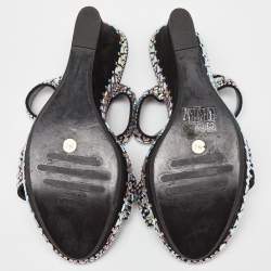 Le Silla Black Suede Embellished Wedge Sandals Size 39