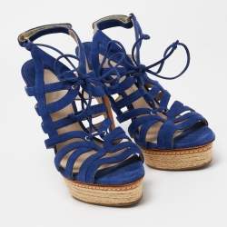 Le Silla Blue Suede Strappy Platform Sandals Size 39.5