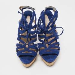 Le Silla Blue Suede Strappy Platform Sandals Size 39.5