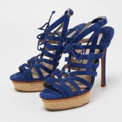 Le Silla Blue Suede Strappy Platform Sandals Size 39.5