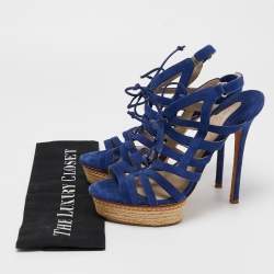 Le Silla Blue Suede Strappy Platform Sandals Size 39.5