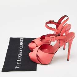 Pre Owned Le Silla Coral Pink Leather Ankle Strap Platform Sandals Size 39