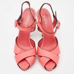 Pre Owned Le Silla Coral Pink Leather Ankle Strap Platform Sandals Size 39