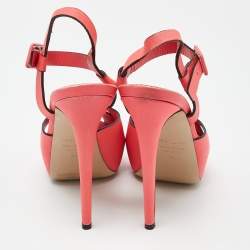 Pre Owned Le Silla Coral Pink Leather Ankle Strap Platform Sandals Size 39