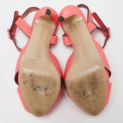 Pre Owned Le Silla Coral Pink Leather Ankle Strap Platform Sandals Size 39