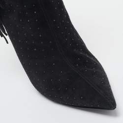 Le Silla Black Suede Studded Lace-Up Ankle Boots Size 38