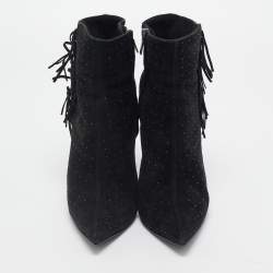 Le Silla Black Suede Studded Lace-Up Ankle Boots Size 38