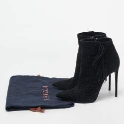 Le Silla Black Suede Studded Lace-Up Ankle Boots Size 38