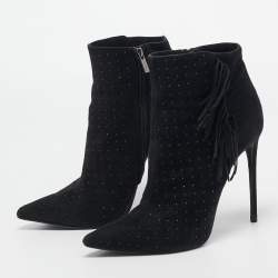 Le Silla Black Suede Studded Lace-Up Ankle Boots Size 38