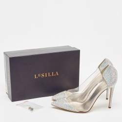 Pre Owned Le Silla Silver Suede and PVC Crystal Embellished Pumps Size 39.5