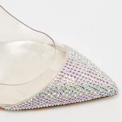 Pre Owned Le Silla Silver Suede and PVC Crystal Embellished Pumps Size 39.5