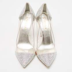 Pre Owned Le Silla Silver Suede and PVC Crystal Embellished Pumps Size 39.5
