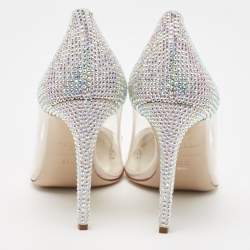 Pre Owned Le Silla Silver Suede and PVC Crystal Embellished Pumps Size 39.5