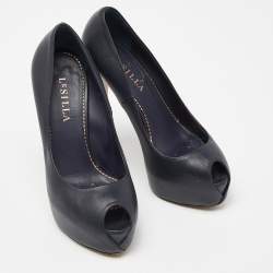 Pre Owned Le Silla Blue Leather Embellished Heel Peep Toe Pumps Size 37