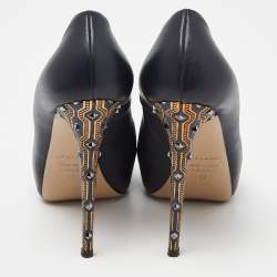 Pre Owned Le Silla Blue Leather Embellished Heel Peep Toe Pumps Size 37