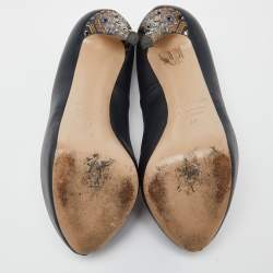 Pre Owned Le Silla Blue Leather Embellished Heel Peep Toe Pumps Size 37