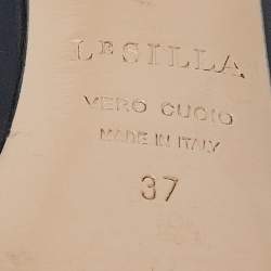 Pre Owned Le Silla Blue Leather Embellished Heel Peep Toe Pumps Size 37