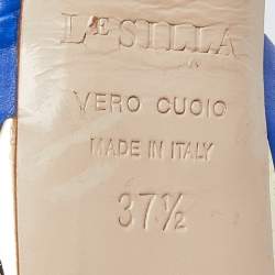 Pre Owned Le Silla Blue Leather Peep Toe Platform Ankle Strap Sandals Size 37.5