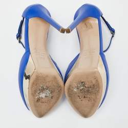 Pre Owned Le Silla Blue Leather Peep Toe Platform Ankle Strap Sandals Size 37.5