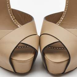 Pre Owned Le Silla Beige Leather Platform Ankle Strap Sandals Size 37