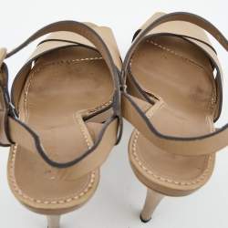 Pre Owned Le Silla Beige Leather Platform Ankle Strap Sandals Size 37