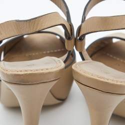 Pre Owned Le Silla Beige Leather Platform Ankle Strap Sandals Size 37