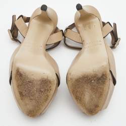 Pre Owned Le Silla Beige Leather Platform Ankle Strap Sandals Size 37