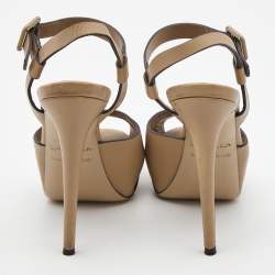 Pre Owned Le Silla Beige Leather Platform Ankle Strap Sandals Size 37