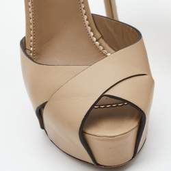 Pre Owned Le Silla Beige Leather Platform Ankle Strap Sandals Size 37