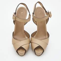 Pre Owned Le Silla Beige Leather Platform Ankle Strap Sandals Size 37