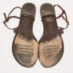 Pre Owned Le Silla Metallic Brown Leather Crystal Embellished Thong Flat Sandals Size 39.5