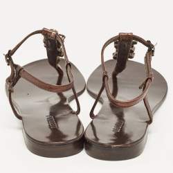 Pre Owned Le Silla Metallic Brown Leather Crystal Embellished Thong Flat Sandals Size 39.5