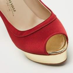Le Silla Red Satin Peep Toe Platform Pumps Size 40.5
